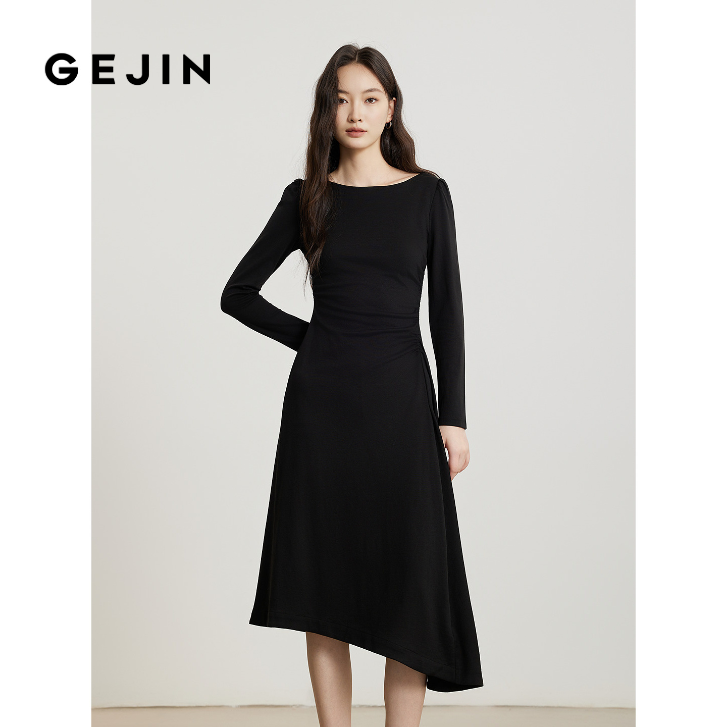 歌锦 醋酯纤维修身显瘦 长袖连衣裙2025春秋季新款