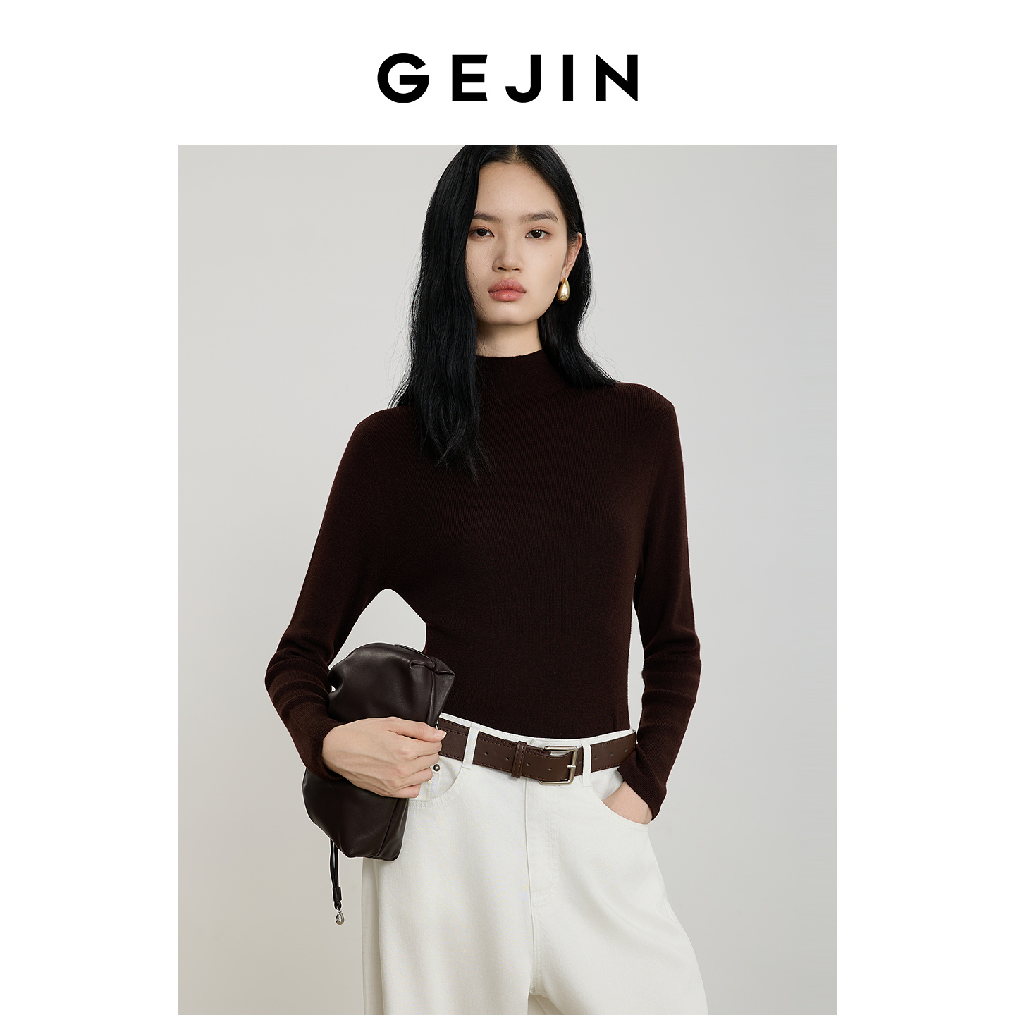 歌锦修身舒适 显瘦半高领 绵羊毛针织衫女长袖2025秋季新品女装