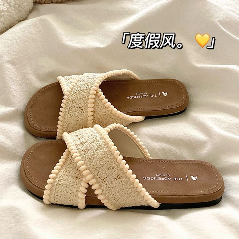 椰林漫步~！度假风慵懒编织拖鞋
