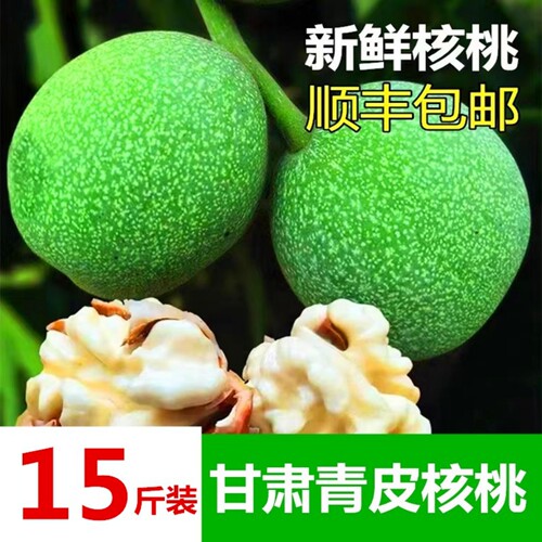 甘肃青皮薄皮湿核桃新鲜现摘新货