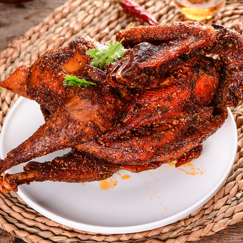 甘肃特产小吃清真五香麻辣炸鸡平凉静宁烧鸡卤鸡整鸡熏鸡卤味熟食