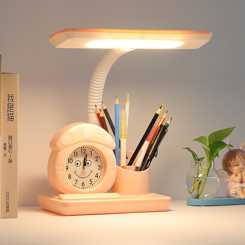 闹钟夜灯一体小孩自律时钟学习看书写作业LED台灯护眼叫醒床头钟