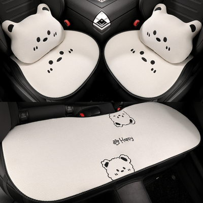 汽车坐垫四季通用可爱卡通座垫高级感车载座椅垫车内座套亚麻女神