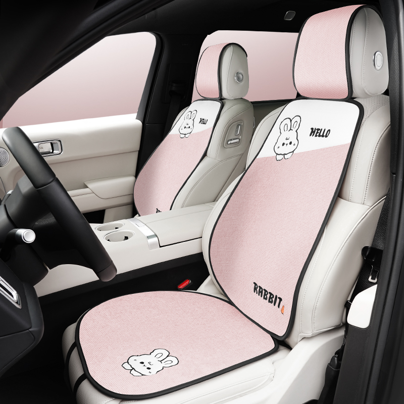 亚麻汽车坐垫四季通用可爱高级感座椅夏季薄款汽车车座椅套2025新