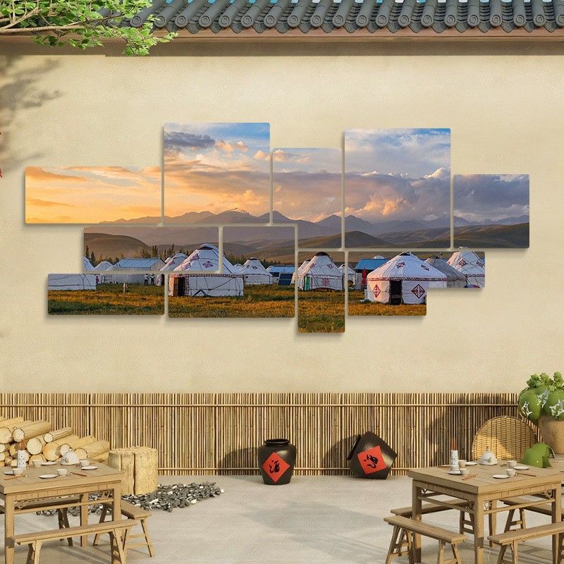 内蒙古挂画少民族风情饭店包间墙面装饰农家菜墙贴画蒙古包装饰画