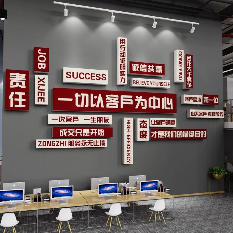 企业文化墙面装饰办公室氛围布置励志标语电商销售公司进门形象墙
