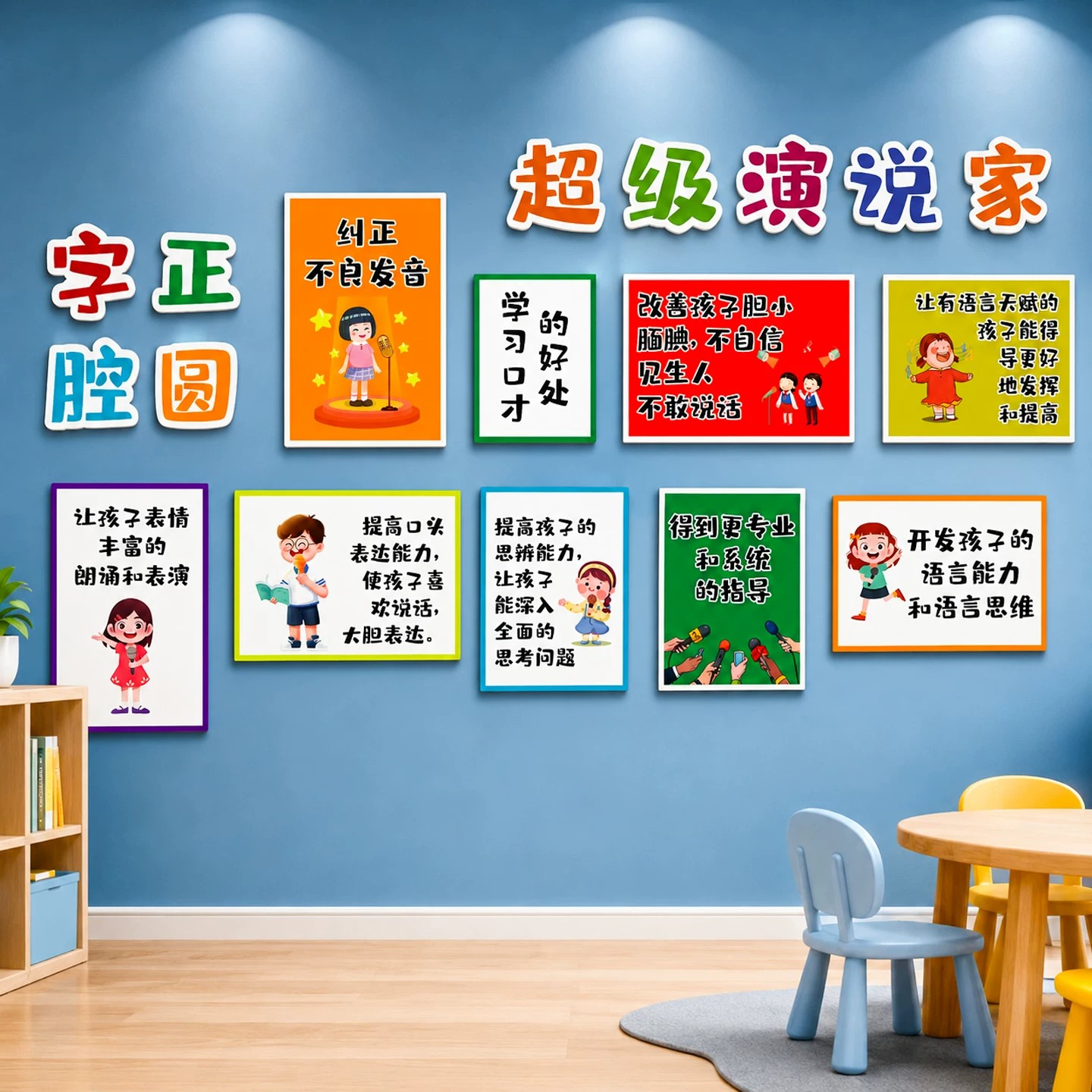 儿童小主持人话筒主题墙贴口才播音培训机构教室文化环创墙面装饰