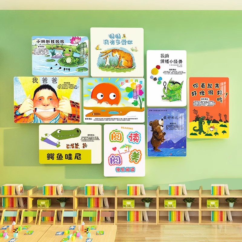 绘本馆环创图书阅读区布置装饰画幼儿园班级儿童书屋好书推荐墙贴