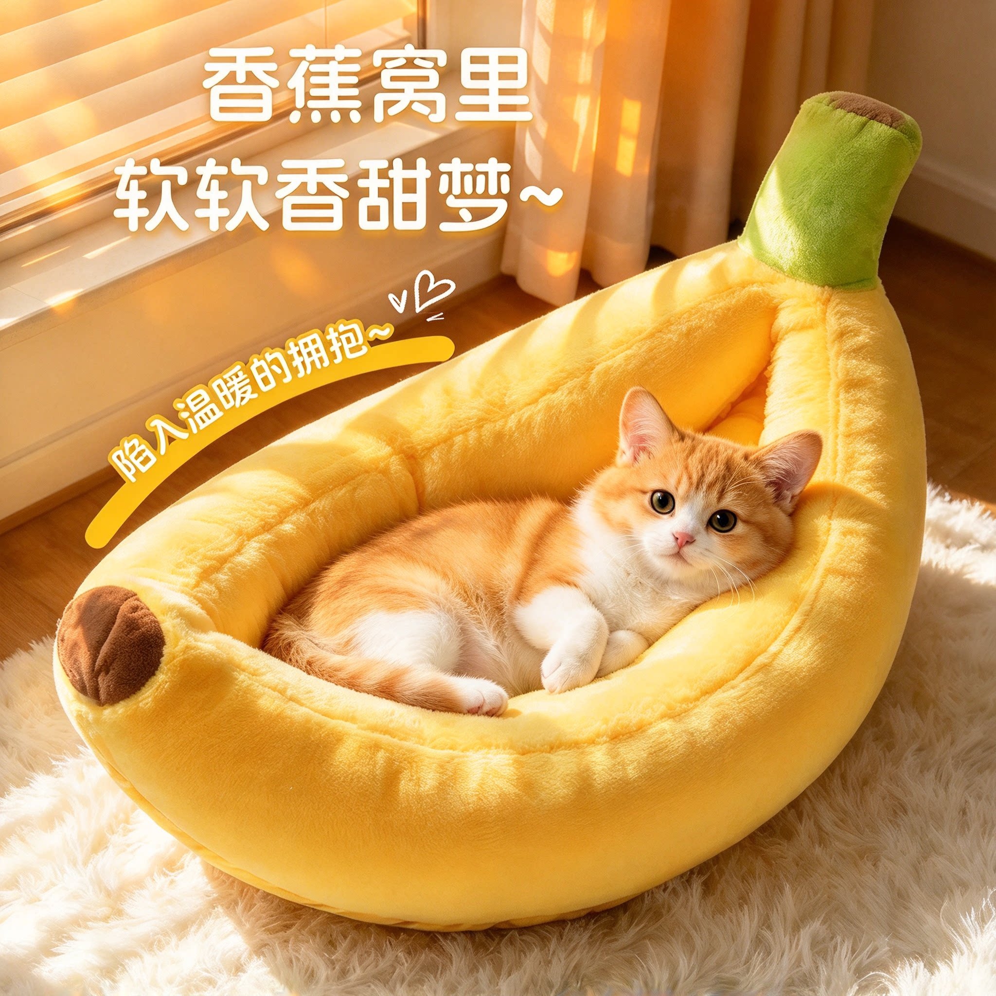 猫窝暖半封闭安全感冬加厚猫窝垫子香蕉窝可洗四季通用宠物用品
