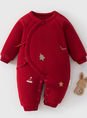 婴儿120g夹棉a类红色喜庆蝴蝶衣男女宝宝加厚冬季棉服新年红衣服