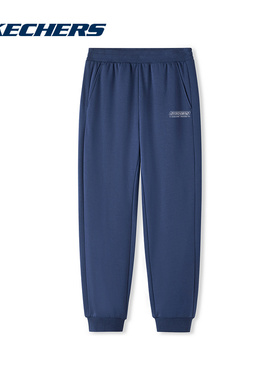 Skechers斯凯奇新款男裤针织休闲裤海军蓝色束脚裤运动裤L325M102