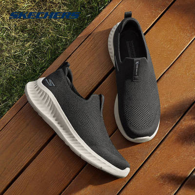 斯凯奇健步鞋一脚蹬男鞋轻便休闲运动健身鞋缓震跑鞋216870-BKW