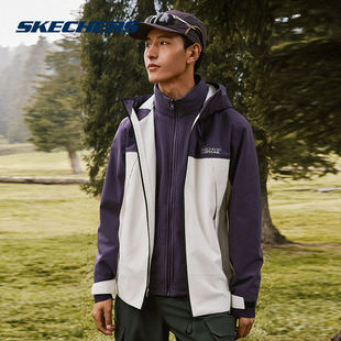 斯凯奇魔方系列冬季男款三合一抓绒连帽冲锋衣防泼水外套P425M136