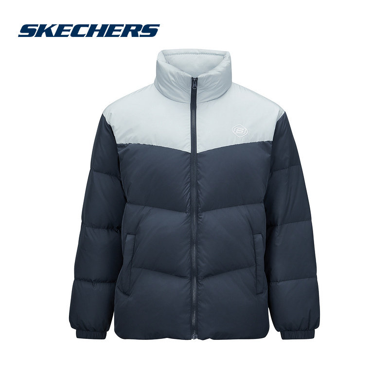 斯凯奇冬季男女同款撞色立领短款保暖羽绒服 L324U104/00W5