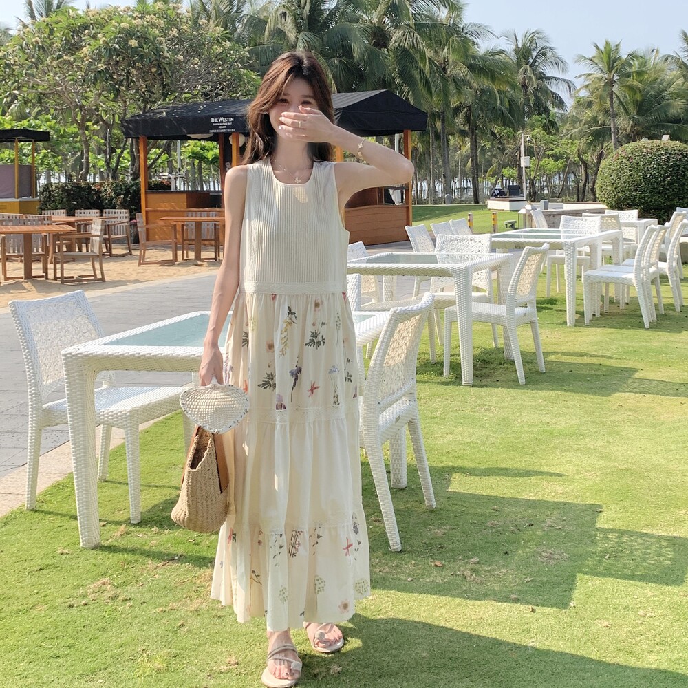 白色甜美风刺绣蕾丝连衣裙女2025夏季新款海边度假风宽松显瘦长裙,女装连衣裙,2C168