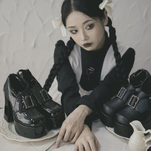 原创制服鞋亚文化厚底暗黑蛛网