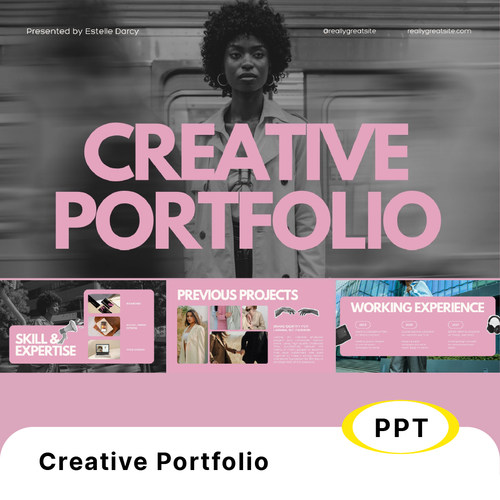 10页粉色时尚创意求职设计师作品集portfolio排版个人简介ppt模板