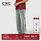 男春秋潮流复古做旧直筒长裤 CNC男装 奥莱侧边条阔腿宽松牛仔裤