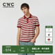 新款 CNC男装 男夏季 polo衫 透气宽松舒适t恤 奥莱条纹绣花休闲短袖
