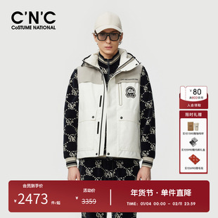 CNC男装奥莱轻薄连帽羽绒马甲男冬季工装拼接轻奢保暖羽绒背心