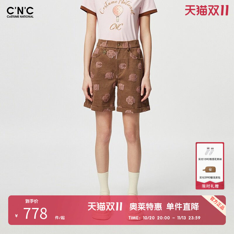 CNC女装奥莱夏季轻奢休闲贴布绣花牛仔短裤女