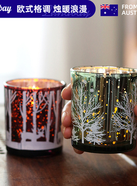 LunaBay澳大利亚圣诞蜡烛杯欧式电镀玻璃烛蜡台烛台桌面摆件  LB4