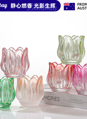 Lunabay澳大利亚玻璃郁金香蜡烛杯氛围感摆件烛台莲花桌摆件  LB6