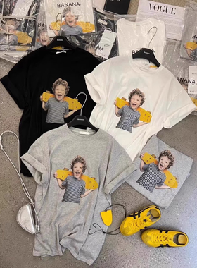 ELOF01491# 官图 21支纯棉210克（100%棉）男孩印花宽松短袖t恤上