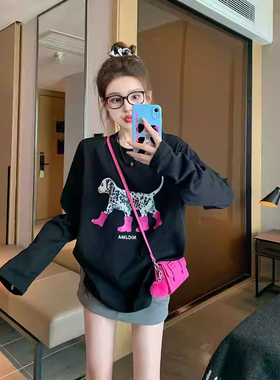 ELOF3095# 官图 21支纯棉-210克（100%棉） 春装长袖T恤女宽松上