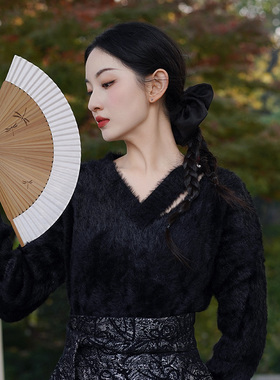 ELOF秋冬v领套头长袖针织毛衣女宽松