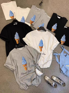 ELOF01416# 官图 21支纯棉210克（100%棉）蝴蝶结冰淇淋印花短袖T