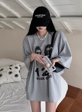 ELOF01874# 官图 21支纯棉210克（100%棉）短袖T恤女宽松大码印花