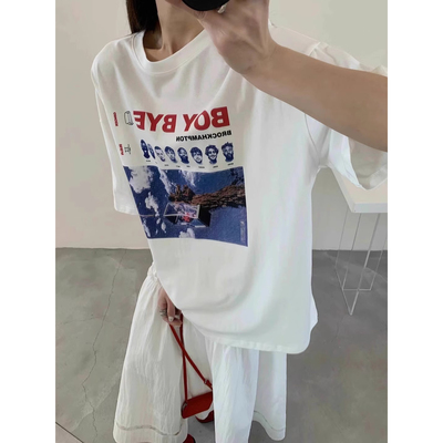 ELOF01100# 官图 21支纯棉210克（100%棉）复古人物头像短袖T恤女