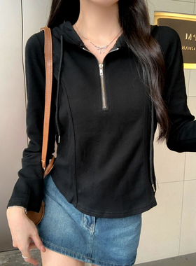 ELOF6030# 实拍 实价 华棉复合 内搭短款白色连帽卫衣女打底衫帽