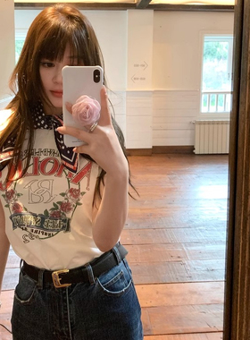 ELOF01226# 官图 21支纯棉210克（100%棉）短袖T恤女精致复古印花