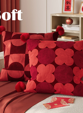 红色花朵抱枕卧室床头枕办公室宿舍靠枕垫家用客厅沙发靠枕靠垫子