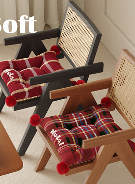 新年复古红色格子餐桌坐垫办公室椅子垫新年学生坐垫防滑加厚屁垫