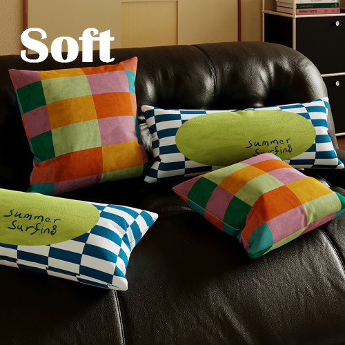 复古包豪斯格子抱枕床上枕单只方形可拆卸枕套ins风美式印花靠枕