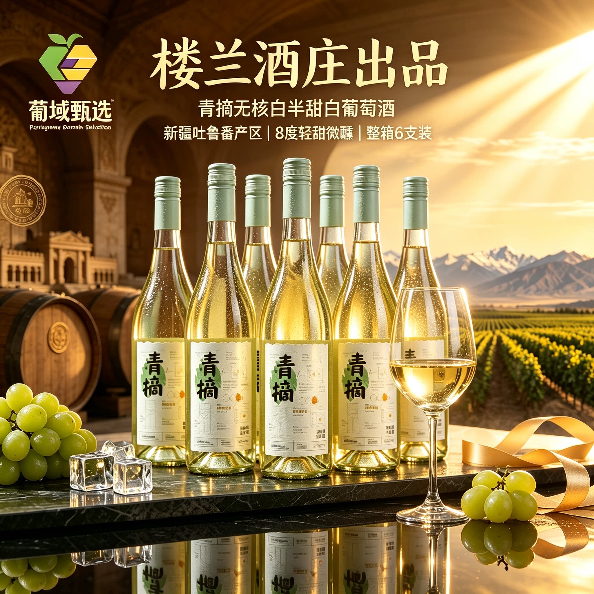 楼兰酒庄青摘无核半甜白葡萄酒