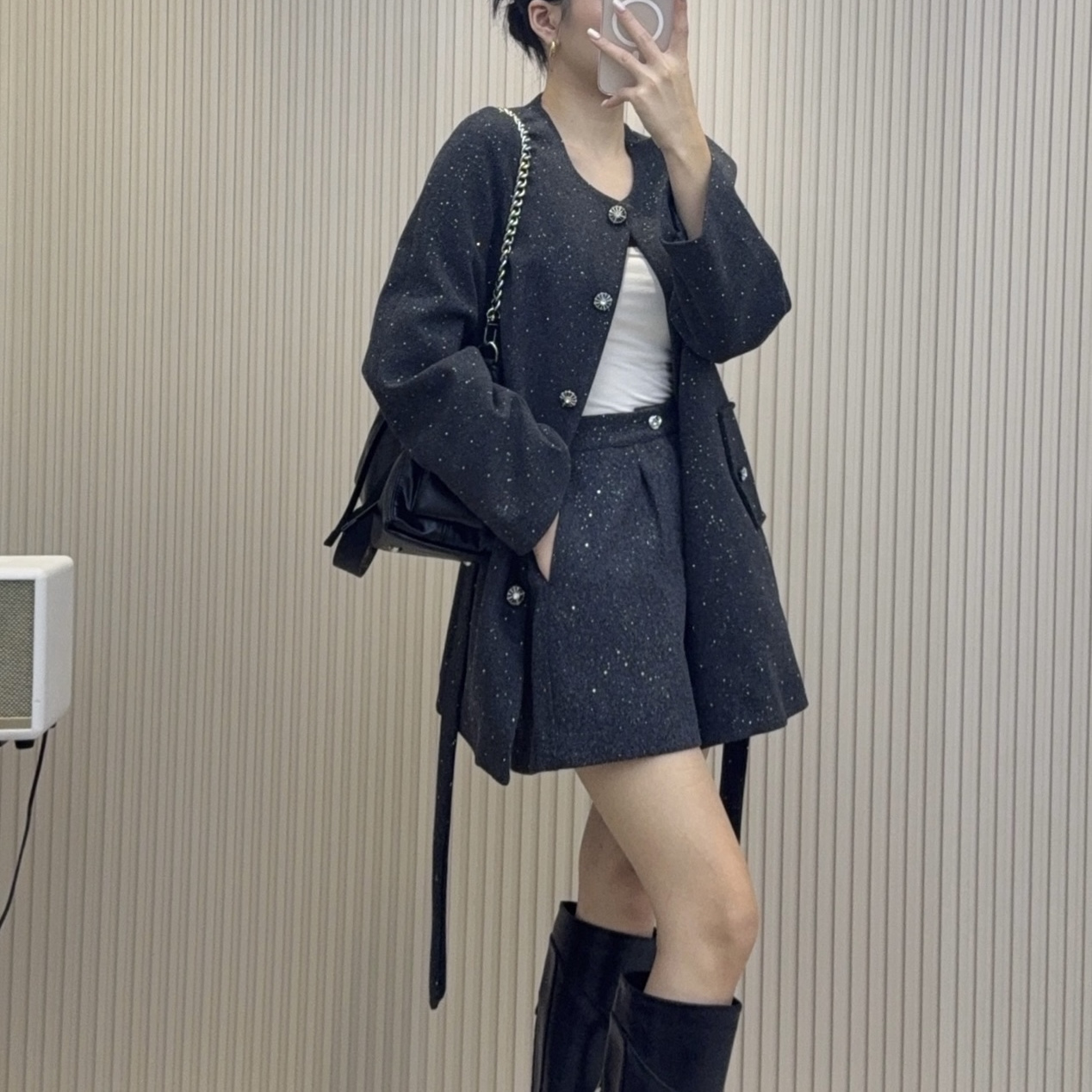 黑色亮片短裤女时尚休闲高腰显瘦