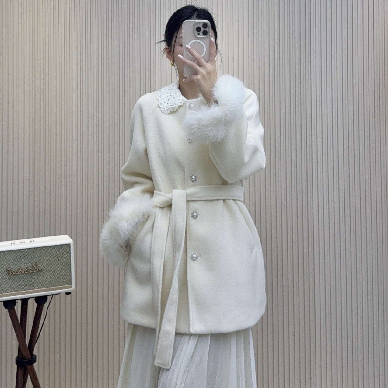 韩系千金风双面羊毛皮草大衣