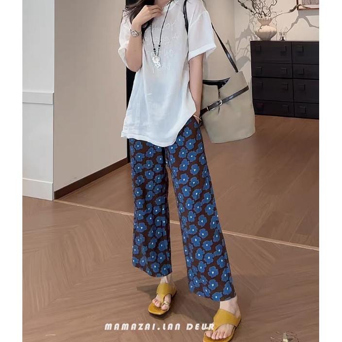 亚麻高腰九分女裤显高藏肉微喇