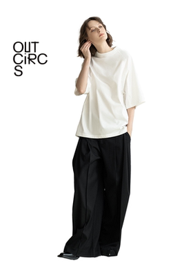 OUTCiRCS 多层折叠阔腿裤春季新款腰围可调节休闲裤易打理裤子