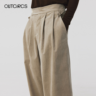 OUTCiRCS做旧感灯芯绒直筒裤春秋新款宽松休闲裤子男士休闲裤长裤