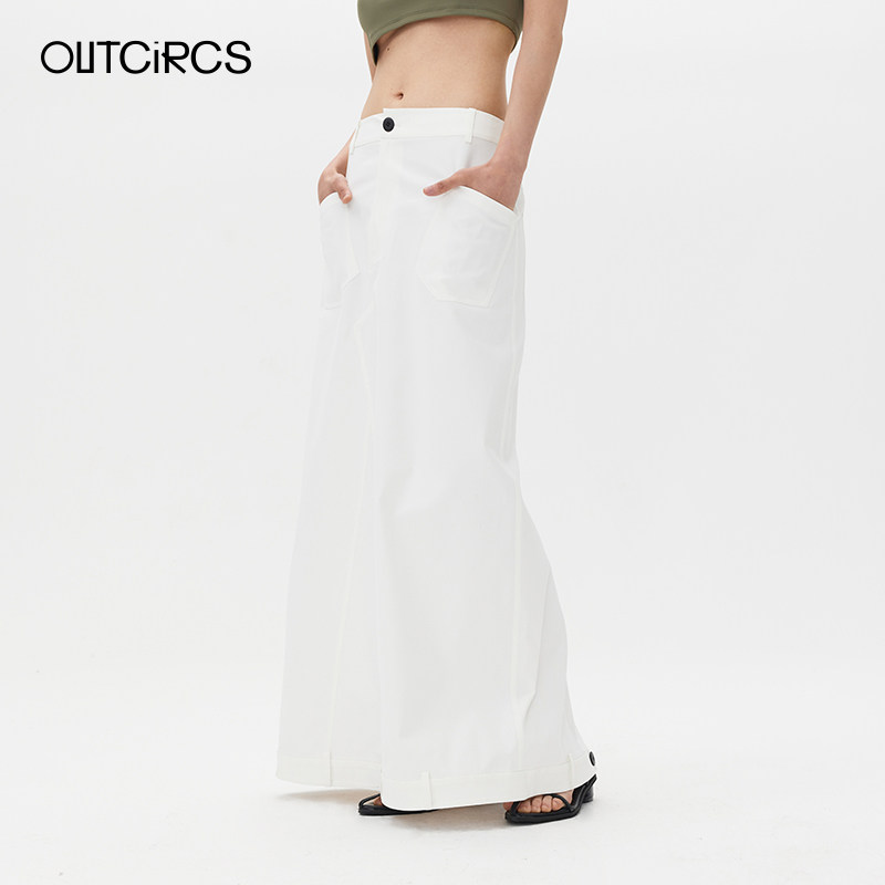 OUTCIRCS 倒影腰头直筒裙长裙女夏季新款夏天显瘦半裙白色半身裙