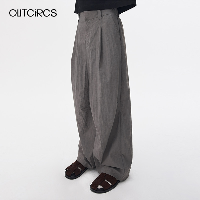 OUTCiRCS 自然褶皱轻松廓形裤休闲裤男款直筒宽松显瘦百搭裤子