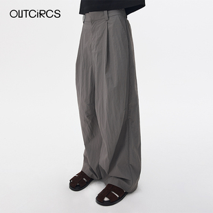 OUTCiRCS自然褶皱轻松廓形裤休闲裤男款春夏直筒宽松显瘦阔腿裤