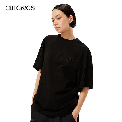 OUTCiRCS分割宽松T恤夏季新款男女纯棉简约时尚百搭短袖白T