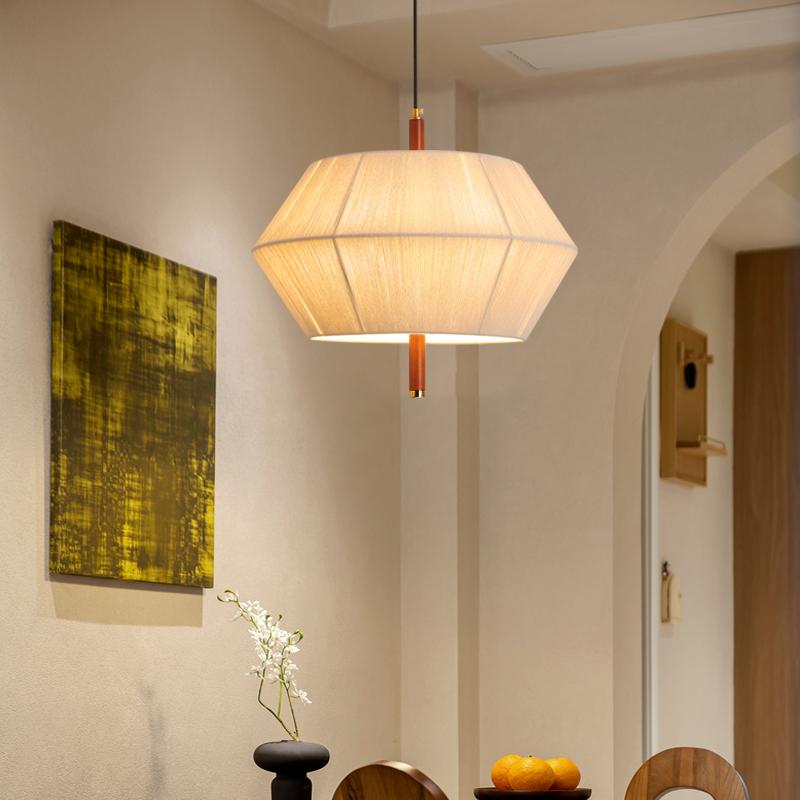 实木布艺编织客厅卧室吊灯具复古