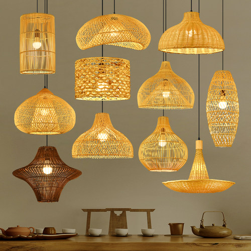 竹编灯日式侘寂风手工藤艺编织灯具禅意茶室藤编复古民宿餐厅吊灯